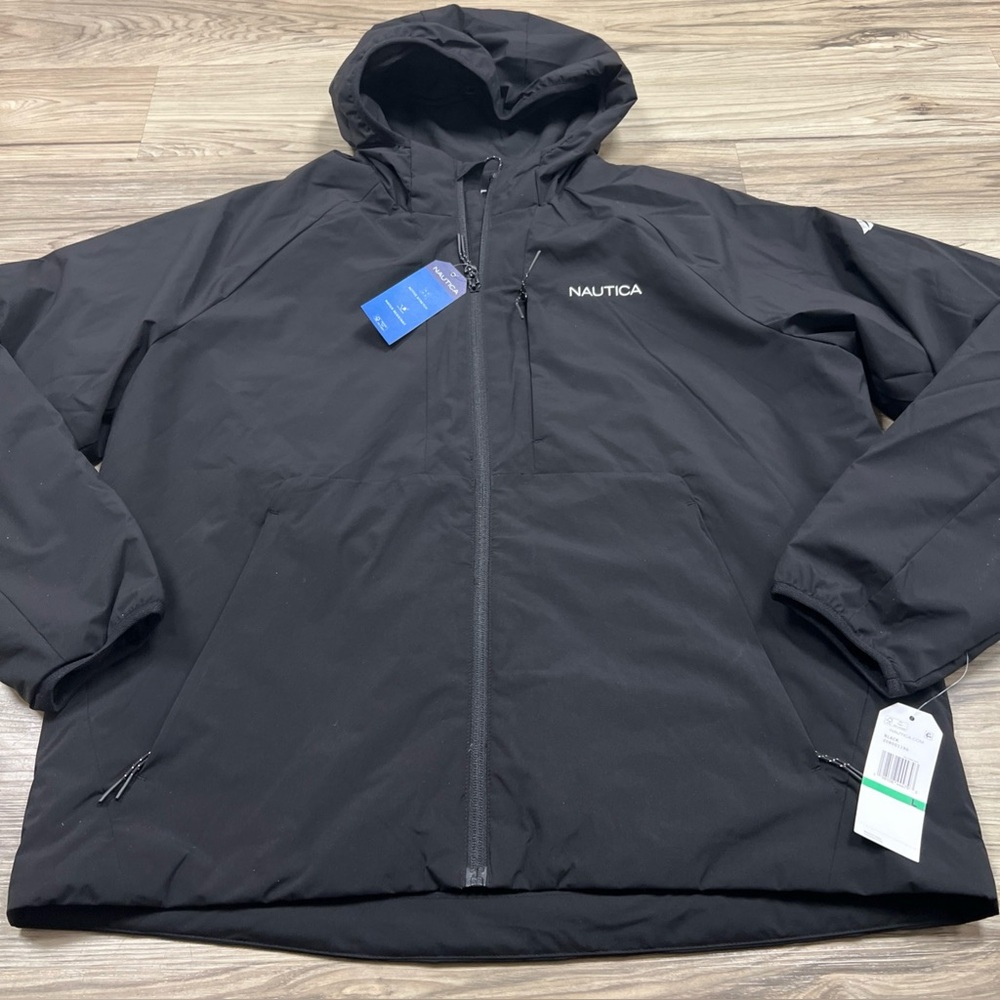 Nautica Jacket Hooded Water/Wind Resistant Softshell Coat Black Mens Large NWT